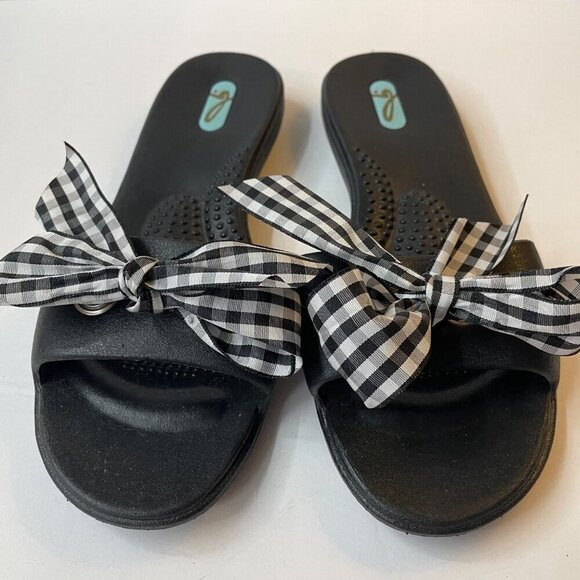 OKAb Madison Slide Sandals With Gingham Check Bow Size Medium (6.5-7.5) - Picture 3 of 11